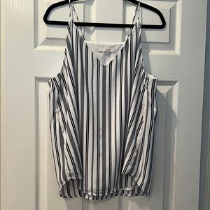 LOFT Navy and Cream Striped Tank Top
